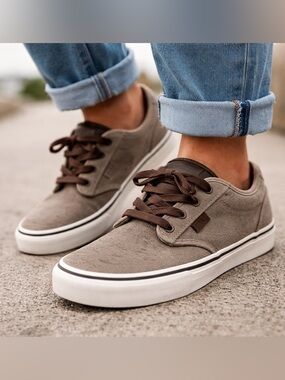Vans Taupe Canvas Sneakers with Brown Accents